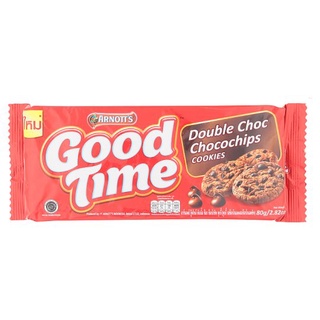 🔥ยอดนิยม!! อาร์นอตส์ กู๊ดไทม์ ดับเบิ้ล ช็อก ช็อกโกชิพ คุกกี้ 80กรัม Arnotts Good Time Double Choc Chocochips Cookies 80