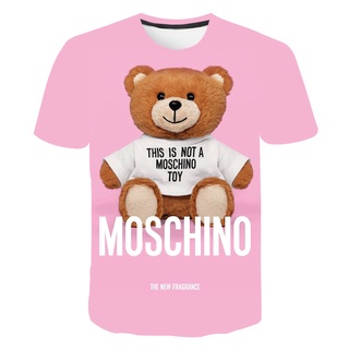 เสื้อยืดลําลอง แขนสั้น พิมพ์ลาย Moschino 3D HD แฟชั่นฤดูร้อน สไตล์สตรีท สําหรับผู้ชาย และผู้หญิง 2022