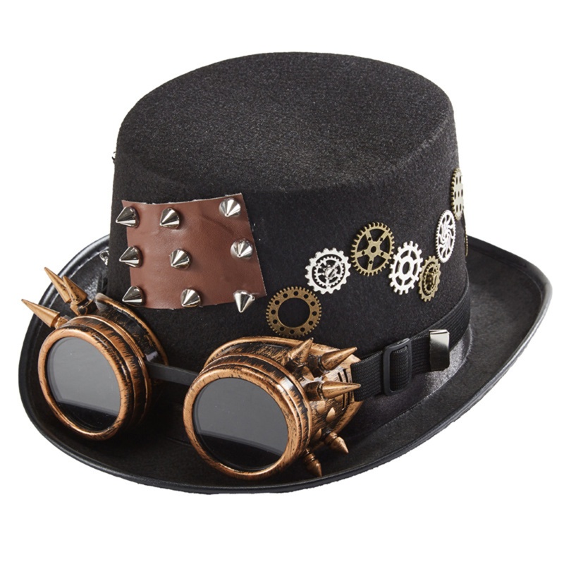 OMG Gothic Steampunk หมวก Victorian หมวก Gothic Rivet Gear Chain Goggles หมวกชุดแฟนซีอุปกรณ์เสริมสํา
