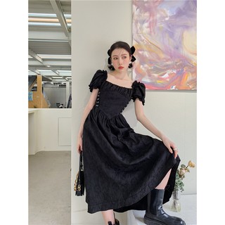 🔥พร้อมส่ง 🔥 Lovely black vintage dress เดรสยาวสีดำสไตล์วินเทจ แขนตุ๊กตาน่ารัก เดรสออกงาน เดรสทำงาน เดรสเกาหลี