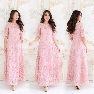 Dressyhappy Luxury Dress ชุดเดรสยาวสวมใส่ออกงานผ้าลายถักทอด้วยริบบิ้น