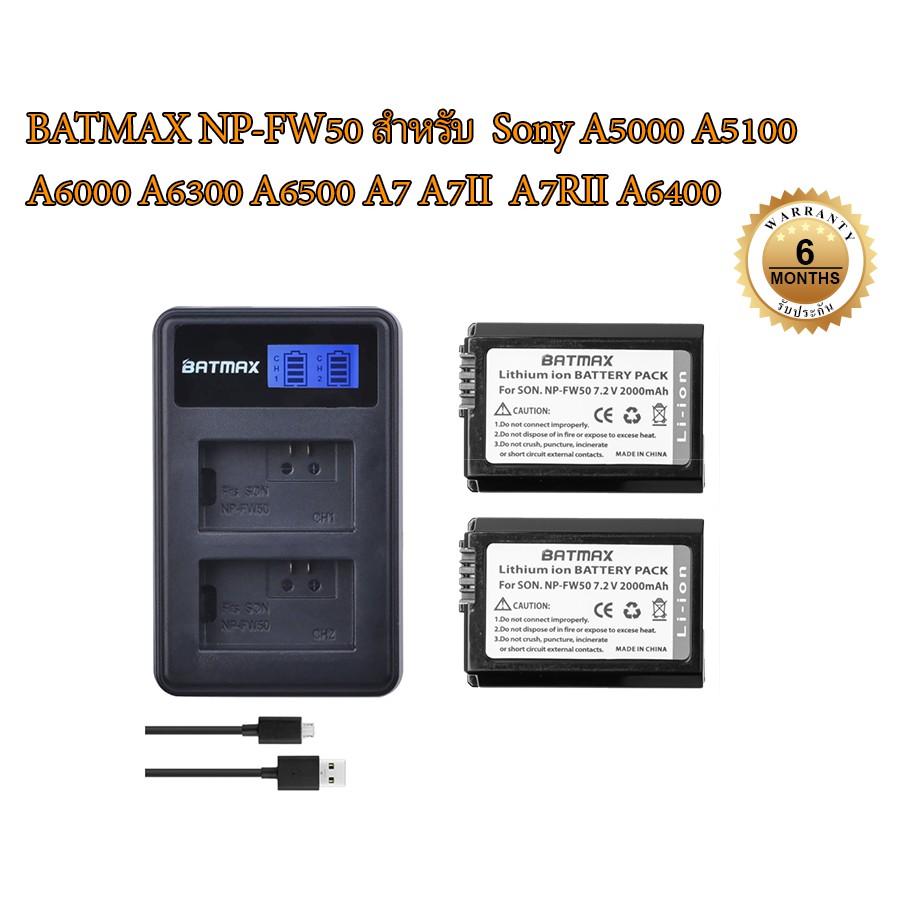 BATMAX แท้100 battery NPFW50 สำหรับ Sony ZVE10 A5000 A5100 A6000