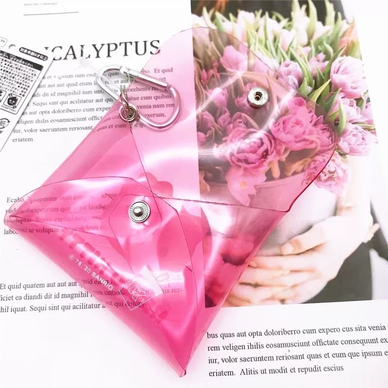 กระเป๋าสตางค์ ใส่เหรียญ PVC มีกระดุม สีใส ใส่ลิปสติก ลายน่ารัก - รูปที่ 3