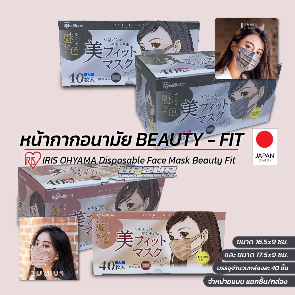 หน้ากากอนามัย Iris Ohyama Beauty b-fit mask ช่วยเรื่องหน้า V shape กล่อง 40 ชิ้น มี 2 สี เทาและชมพู