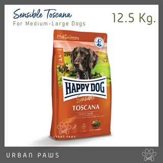 อาหารสุนัข HAPPY DOG Toscana สูตรเป็ดและแซลมอน สำหรับสุนัขโตพันธุ์กลาง-ใหญ่ 12.5 Kg.