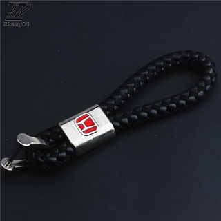 พวงกุญแจรถ  ลายโลโก้รถยนต์1pcs Leather Braided Rope Car Styling Keychain for Honda Badge Key Chain Men Women Fashion Pendant  Auto Accessories