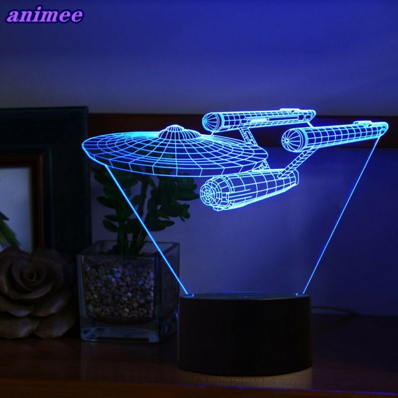 Star Trek USS Enterprise โคมไฟตั้งโต๊ะอะคริลิค LED 3D 7 สี +G*1