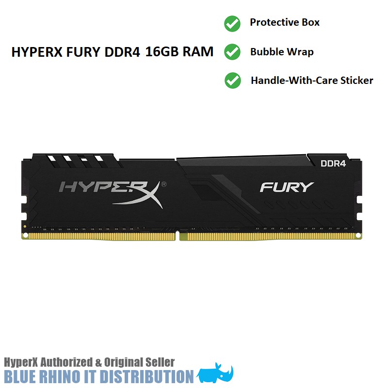 Hyperx FURY แรมหน่วยความจําเดสก์ท็อป DDR4 16GB BLACK (2400MHz 2666MHz 3200MHz 3600MHz) - กล่อง + แผ่นกันกระแทก + สติกเกอร์เปราะบาง