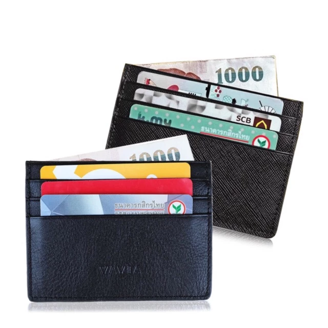 สินค้าไทยของแท้พร้อมส่ง Vavia Card Holder ซองใส่บัตรหนังวัวแท้สีดำ มีช่องใส่บัตร 7 ช่อง ทนทานใช้งานได้นาน