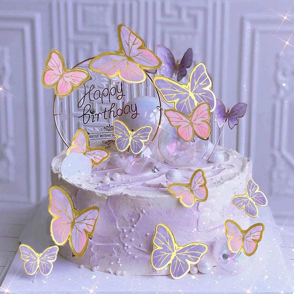 เค้กวันเกิดผีเสื้อ 3D Toppers สําหรับงานวันเกิด งานแต่งงาน Baby Shower