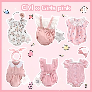 ✈∈✓Civi ชุดรอมเปอร์ วันพีช ผ้าฝ้าย ลายดอกไม้ สีชมพู สําหรับเด็กทารกแรกเกิดผู้หญิง #Civi-baby-714