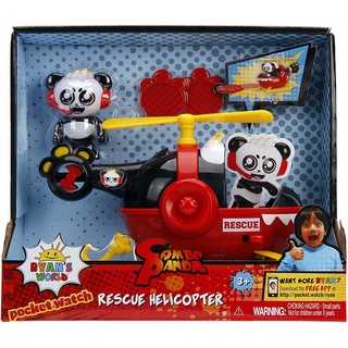 Jada Toys Ryans World Helicopter with Combo Panda Figure, 6" Feature Vehicle Red ฟิกเกอร์คอมโบแพนด้า Jada Toys Ryans World Helicopter ขนาด 6 นิ้ว สีแดง