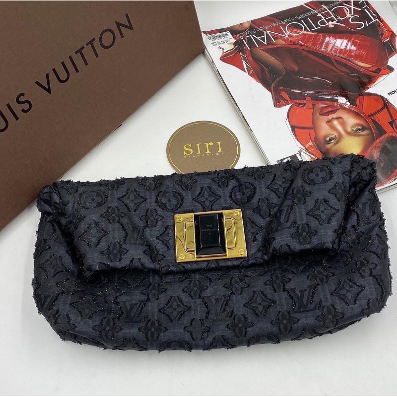 Used once LV Altair Clutch Bag Silk jacquard black