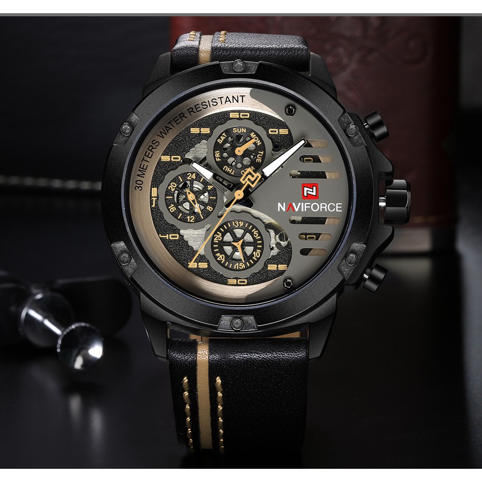 นาฬิกาข้อมือ นาฬิกา naviforce แท้สายหนัง รุ่น NF9110-BYBN ของแท้ 100% กันน้ำ 30 เมตร รับประกัน 1 ปี 