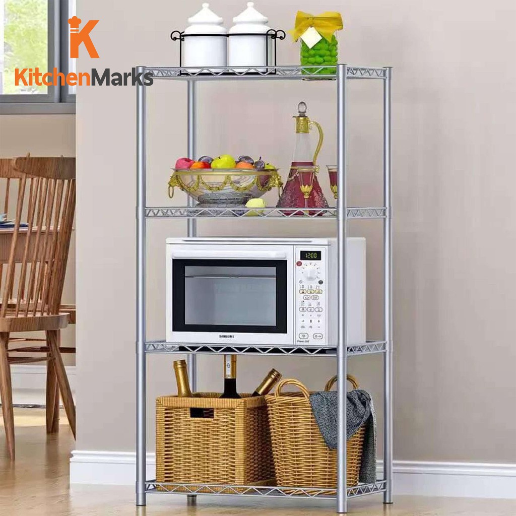 KitchenMarks ชั้นวางของ 4 ชั้น โครงสแตนเลส รับน้ำหนัก 50 kg W56 xL35 x H120 cm ชั้นวางของในครัว Home