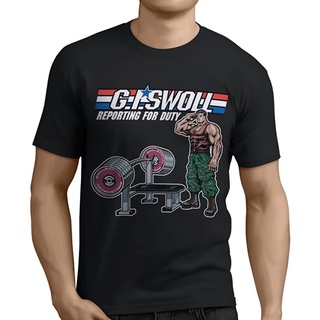 Z009Kesya เสื้อยืดสีพื้นไซส์ใหญ่ T Shirt Jerks - G.I. Swoll, GI Swoll - Funny Gym T Shirt, Bodybuilding T Shirt, Lifting