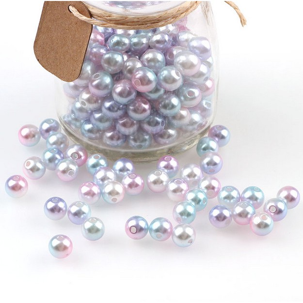 4/6/8/10 / 12 มม. รอบเลียนแบบสายรุ้งสี หน้าท้อง พลาสติกลูกปัดมุกสําหรับเสื้อผ้ากระเป๋ารองเท้า - รูปที่ 3