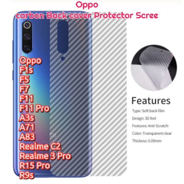 OPPO F1s/F5/F7/F11/F11 Pro/A3s/A71/A83/Realme C2/Realme 3 Pro/R15 Pro/R9s Carbon Back Protector ป้อง
