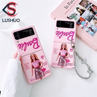 Lushuo เคสโทรศัพท์มือถือ พิมพ์ลายผู้หญิงน่ารัก พร้อมสร้อยข้อมือ สําหรับ Samsung Galaxy Z Flip 3 5G and Z Flip 4 Z Flip3 ZFlip3 ZFlip 3 Z Flip4 ZFlip4