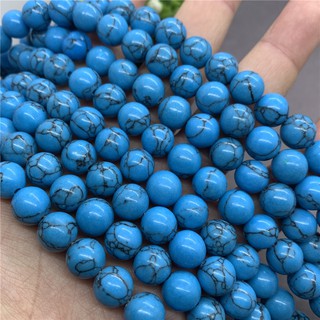 สีน้ำเงินเข้มลาย Howlite Turquoise ประคำ 4-12 มม. กลม DIY หลวมหินธรรมชาติ