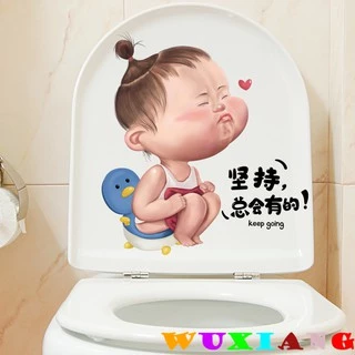 【wuxiang】สติกเกอร์ติดฝาชักโครก กันน้ํา มีกาวในตัว ลายตลก สําหรับห้องน้ํา