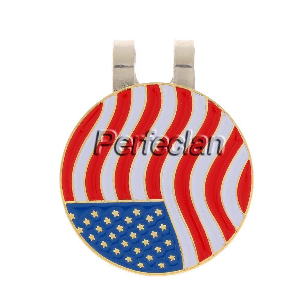 Metal USA Flag Golf Ball Marker Magnetic + Hat Clip Golfer Gift