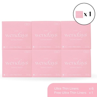 ผ้าอนามัย แบบบาง WENDAYS Ultra Thin Liners 15cm ( 1 กล่อง บรรจุ 20 เเผ่น ) แพ๊ค 6 กล่อง แถม 1