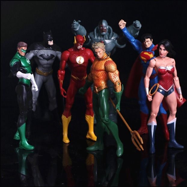 Justice League Models 7 DC Batman Superman Aquaman Green Lantern Flash Wonder Woman ของเล่นเด็กตัวเล