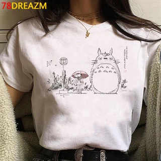 เสื้อยืดลําลอง แขนสั้น พิมพ์ลายกราฟฟิค Totoro Studio Ghibli สีขาว สไตล์วินเทจ สําหรับผู้ชาย และผู้หญิง