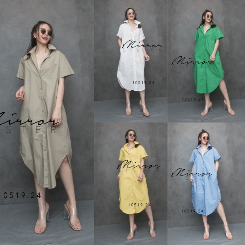 Mirrorsister #10519.24 เดรสเชิ้ตทรงเรียบง่าย เดรสแขนสั้น ชุดทำงาน ชุดไปเที่ยว สีสดใส