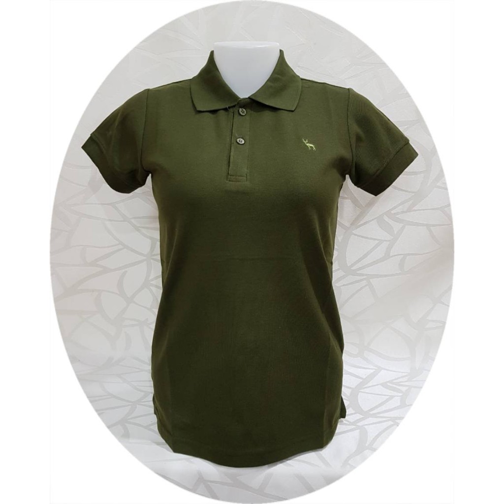 เสื้อโปโล ( polo shirt )แบรนด์ Geeko ตรากวาง สีพื้นหญิง สีเขียว( ขี้ม้า ) gkc - 12W