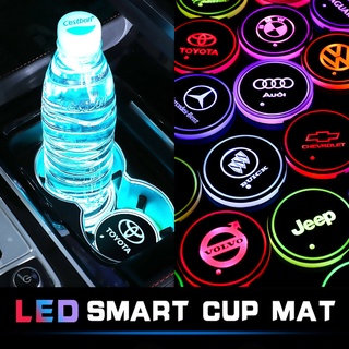 รถ  ถ้วยไฟ LED Mat ภายในรถยนต์ USB 7 สีบรรยากาศไฟโคมไฟผู้ถือเครื่องดื่มผลิตภัณฑ์กันลื่นสำหรับรถยนต์