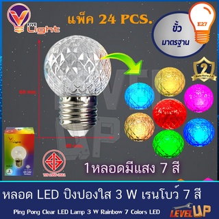 หลอด LED ปิงปองใส ไฟตกแต่ง ไฟวันหยุด 3W ขั้วE27 รุ่น เรนโบว์ 3 วัตต์ 7 สีในหลอดเดียว (แพ็ค 24 หลอด)