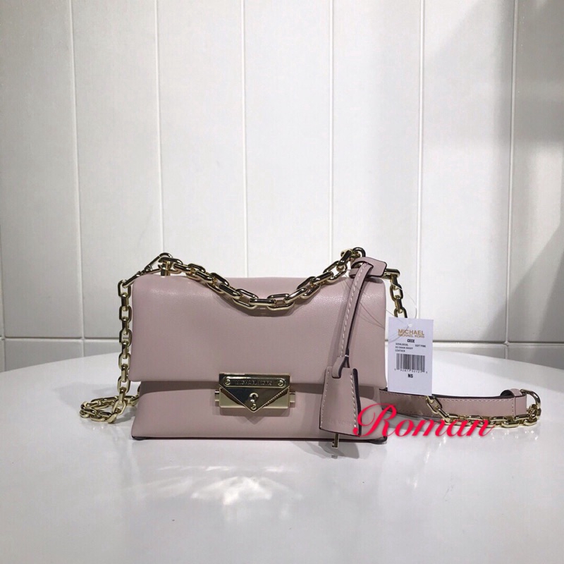 Michael kors leather small Cece side backpack shoulder bag messenger bag  gold chain square Bag Pink | Shopee Thailand