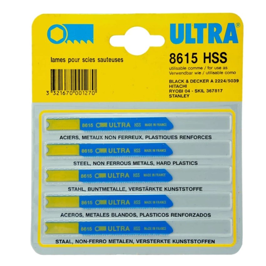 ULTRA ใบเลื่อยจิ๊กซอว์ แพ๊ค 5 ใบ รุ่น 8615HSS สำหรับตัดเหล็ก ใช้กับเครื่อง Black &amp; Decker