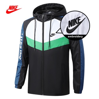 Nike เสื้อแจ็กเก็ต มีฮู้ด ปักลายโลโก้ สไตล์วินเทจ สําหรับผู้ชาย เหมาะกับการวิ่ง เล่นกีฬา