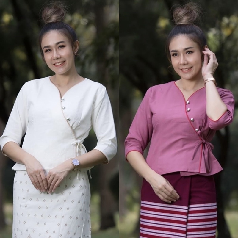 เสื้อคอวีผูกข้างแขนสามส่วน