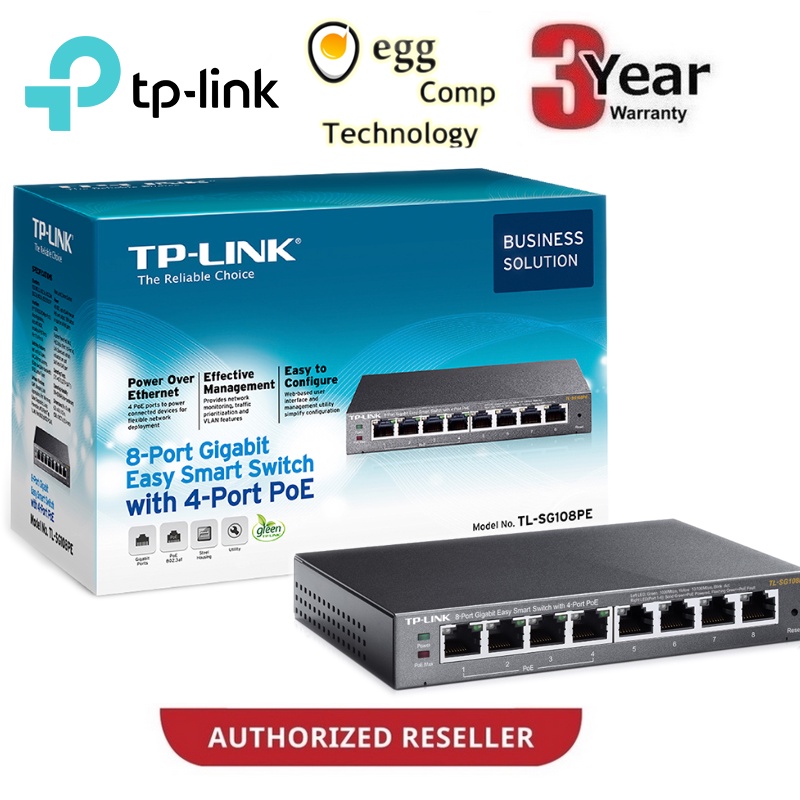 TP-LINK 8 PORT GIGABIT + 4 PORT POE (55W) EASY SMART SWITCH (TL-SG108PE)