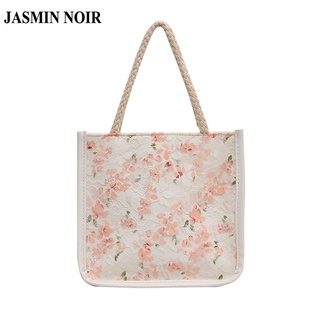 Jasmin NOIR กระเป๋าถือ กระเป๋าสะพายไหล่ ทรงโท้ท ปักลูกไม้ ลายดอกไม้ แฟชั่นสําหรับสตรี