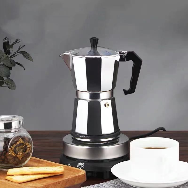 ❦□กาชงกาแฟ อลูมิเนียม ขนาด 100 มล. 150 มล. 300 มล. ถ้วยอิตาลี  มอคค่าพอท กาต้มกาแฟสดแบบพกพา หม้อต้มกาแฟแรงดัน เครื่องทำก