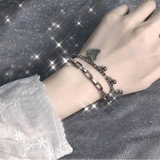 กำไลข้อมือเงิน จี้รูปหัวใจสลับกระดิ่ง สร้อยข้อมือโซ่ สร้อยเงิน เครื่องประดับแฟชั่น สำหรับผู้หญิง สไตล์เกาหลี B19