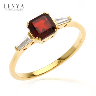 Lenya Jewelry แหวนเงินแท้ ประดับพลอยโกเมน (Garnet) CZ (Cubic Zirconia) เสริมบุคลิกความมั่นใจ เสริมความร่ำรวย