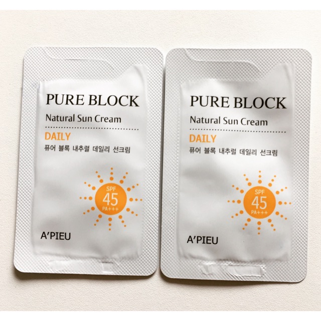 Tester A'pieu pure block natural sun cream daily spf45pa++