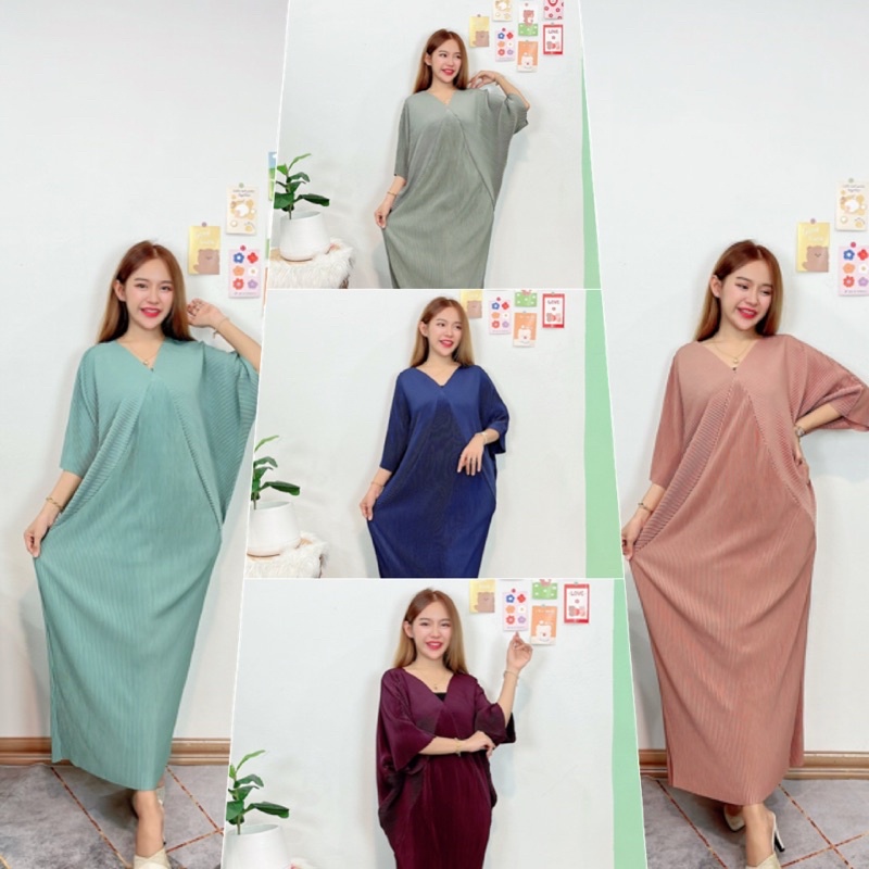 ชุดพลีท Pleated Dress ชุดพลีททรงค้างคาว ชุดเดรสสีพื้น ชุดพลีทสาวอวบ ชุดคุณแม่ ชุดพลีทใส่คลุมท้อง ชุดคลุมท้องแฟชั่น