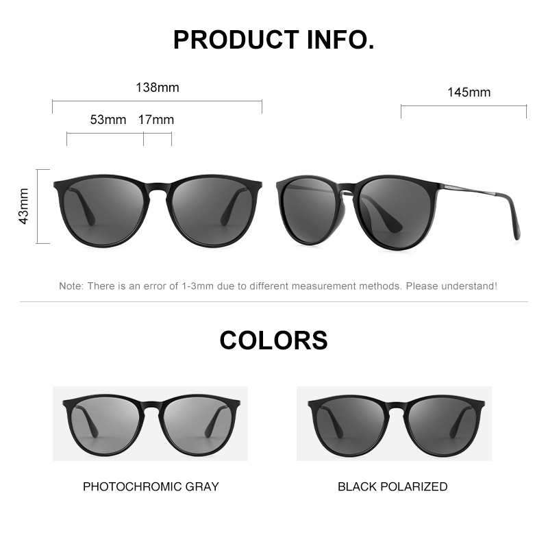 NewCAPONI Women Polarized Sunglasses Photochromic Lenses Light Weight