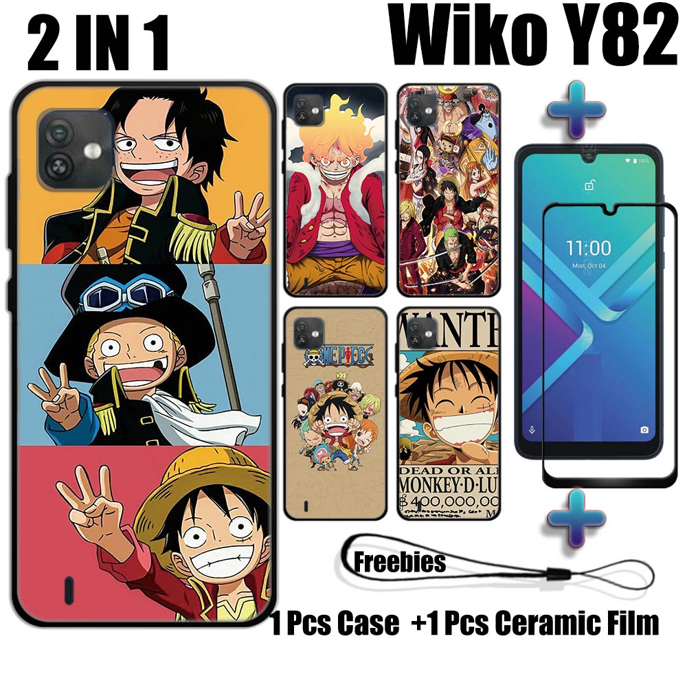 2 IN 1 เคส One Piece พร้อมกระจกนิรภัย สําหรับ Wiko Y82 เคสโทรศัพท์ และตัวป้องกันหน้าจอเซรามิค โค้ง