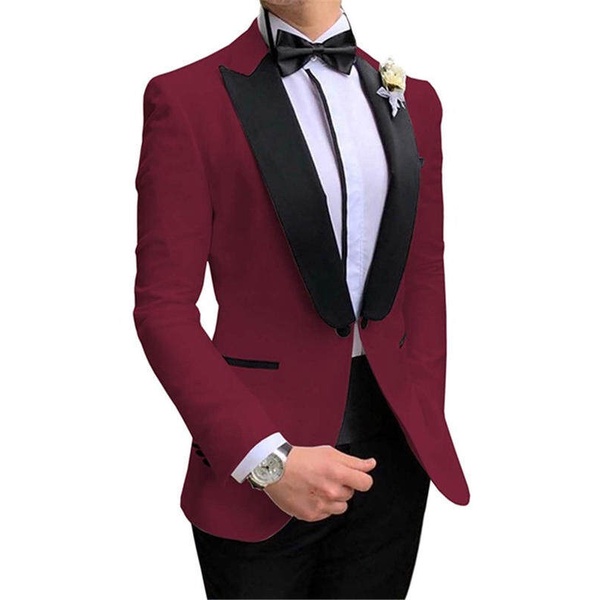 ใหม่มาถึง2ชิ้นชายชุดแฟชั่นพรหม Tuxedos Blazer Slim Fit แจ็คเก็ตอาหารค่ำเจ้าบ่าวสำหรับงานแต่งงาน (Bla