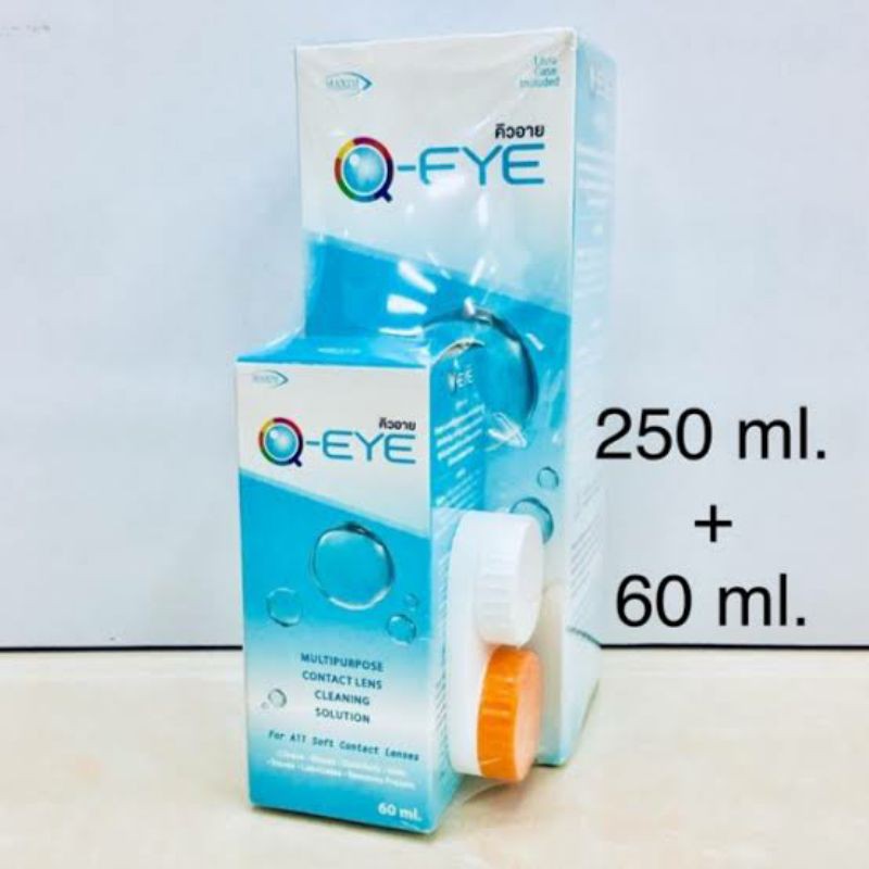 Qeye contact lens cleaning solution. 250+60ml./60ml. น้ำยาล้าง แช่ ทำความสะอาดคอนแทคเลนส์ ขนาด