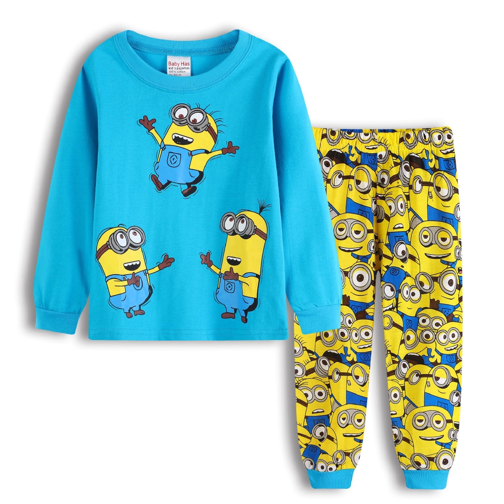 ชายหญิงการ์ตูน Minion ชุดนอน Despicable Me ผ้าฝ้ายเสื้อผ้าเด็กชุด Unisex ชุดนอนเด็ก 2Y-7Y