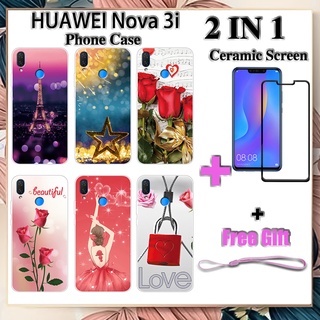 2 IN 1 เคสโทรศัพท์ HUAWEI Nova 3i พร้อมกระจกนิรภัยกันรอยหน้าจอ เซรามิค ฟิล์มโค้ง โรแมนติก